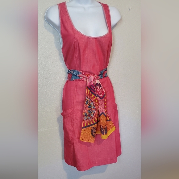 Fossil Pink Boho Cotton A-Line Sleeveless Belted Tied Waist Midi Dress Size 12 - Picture 13 of 16